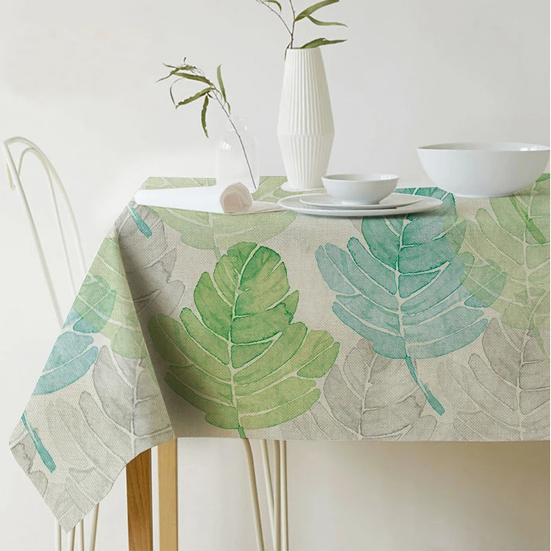 Pastoral Style Decorative Tropical plant leaves Table Cloth Cotton Linen Tablecloth Dining Table Cover For Kitchen Home Decor