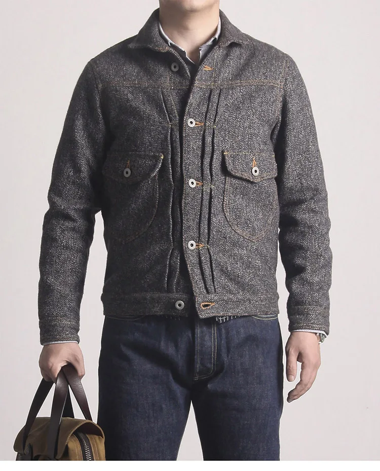 WT-0002 Asian Size Washed Hand-Made Man\'s Vintage Super Heavy 500GSM Wool Casual Stylish Jacket