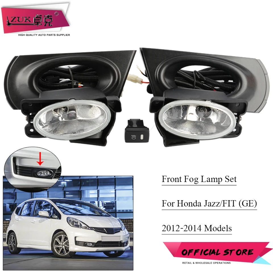 ZUK Front Bumper Fog Lamp Anti-Fog Light Set For HONDA Jazz Si 2011 2012 2013 FIT Si 2011-2013 Foglight Foglamp Kit With Cable