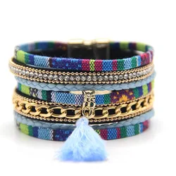 ALLYES Vintage Colorful Cotton Tassel Leather Bracelet for Women Charm Multilayer Chain Wrap Bracelet Bangle Party Jewelry