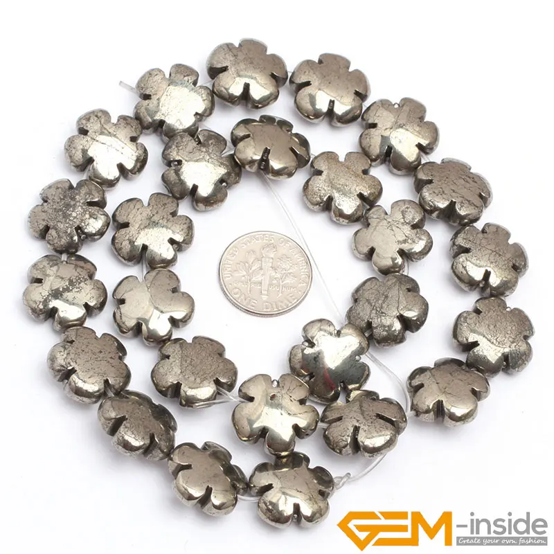 Natural Stone Gray Irony Pyrite Flower Coin Beads For Jewelry Making Strand 15 Inch DIY Loose Bracelet