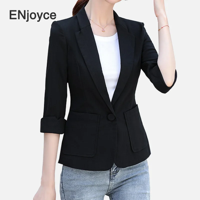 

Women Spring Summer Small Suit Blazer Korean Fashion Cropped Sleeve Workwear Ladies Formal Coats for Business Interview