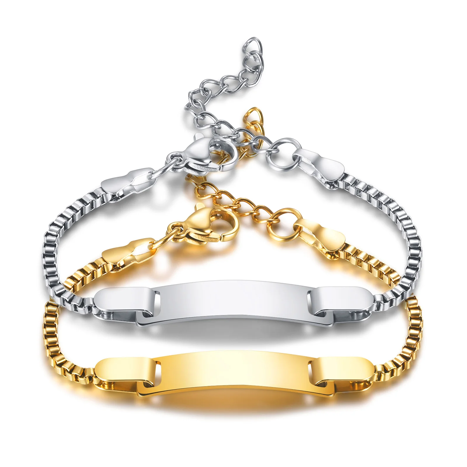 Customized Charm Bracelet for Little Boy Girl Stainless Steel Box Chain Link Bracelets Adjustable Engraved jewelry image 3