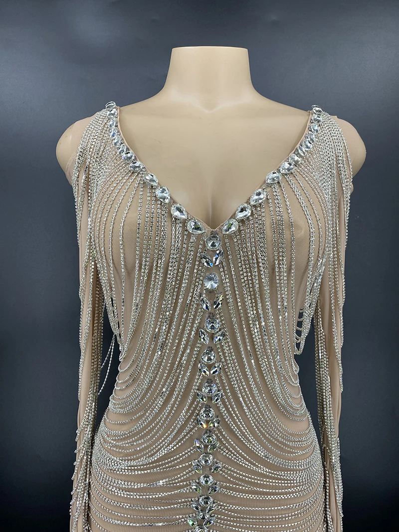 New Fashion Crystal Rhinestone Chain Dress With Under For Women