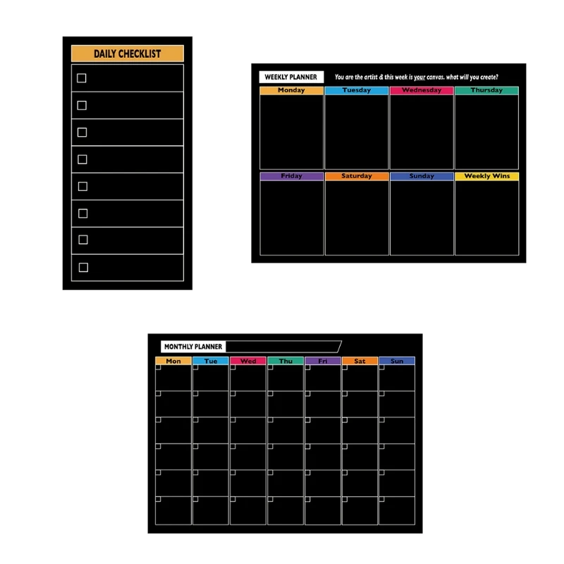 พรีเมี่ยมใหม่กระดานดำแม่เหล็กสำหรับตู้เย็นตู้เย็นกระดานดำสีดำคราบฟรีเครื่องหมาย-Do Lists Board Weekly Planner