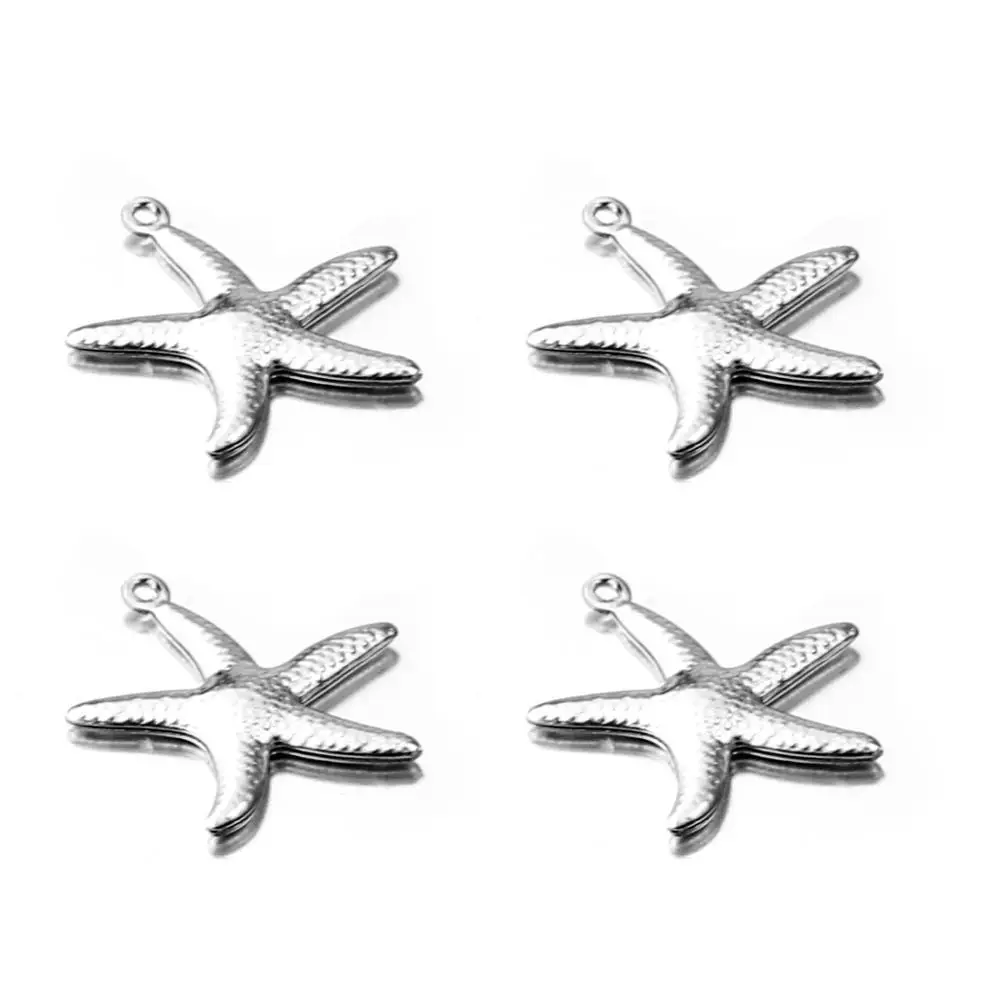 Aiovlo 20pcs/lot Charms Small Starfish Star Sea Shell Beach Stainless Steel Making Pendant for DIY Jewelry Bracelet Necklace