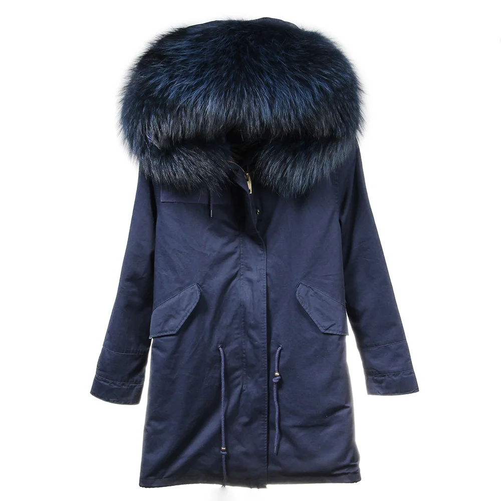 2020 winter new style Qiansongyi same fur navy blue oversized fur collar mid-length coat pie overcoming coat women