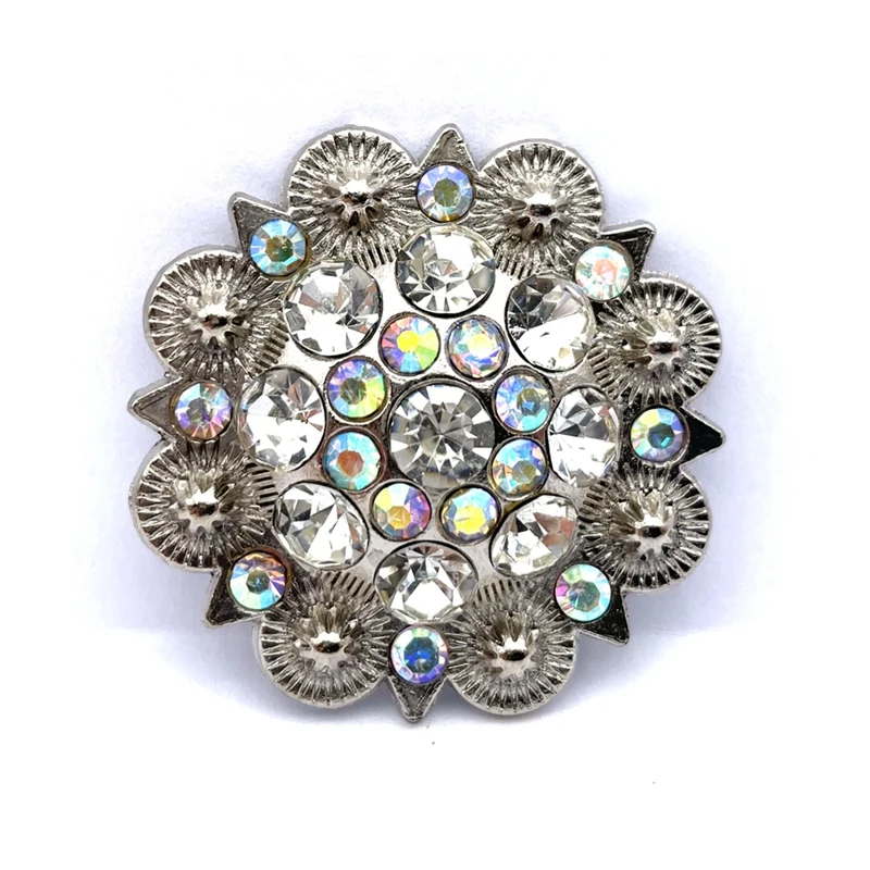 12pcs/Lot Zinc Alloy Metal Flower Conchos Western Cowgirl White Rhinestone Decoration Belt Accessories Wholesale Retail Custom