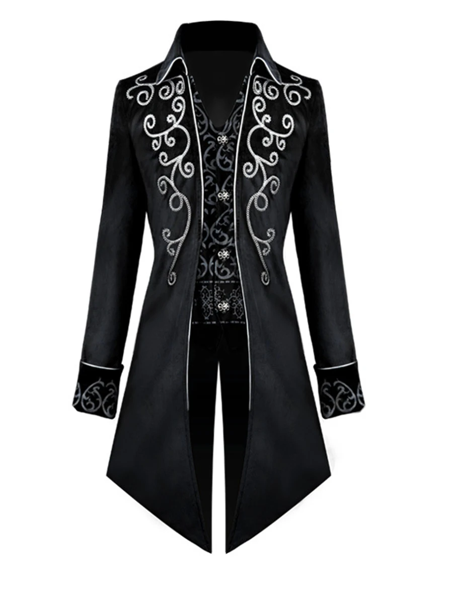 Mens Steampunk Vintage Tailcoat Jacket Gothic Victorian Frock Coat Uniform Halloween Costume Party Prom Tuxedo Coats Men XXXL