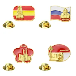 Brooches New national flag building brooches Russian and Spanish flag cartoon brooches Bag decoration badges