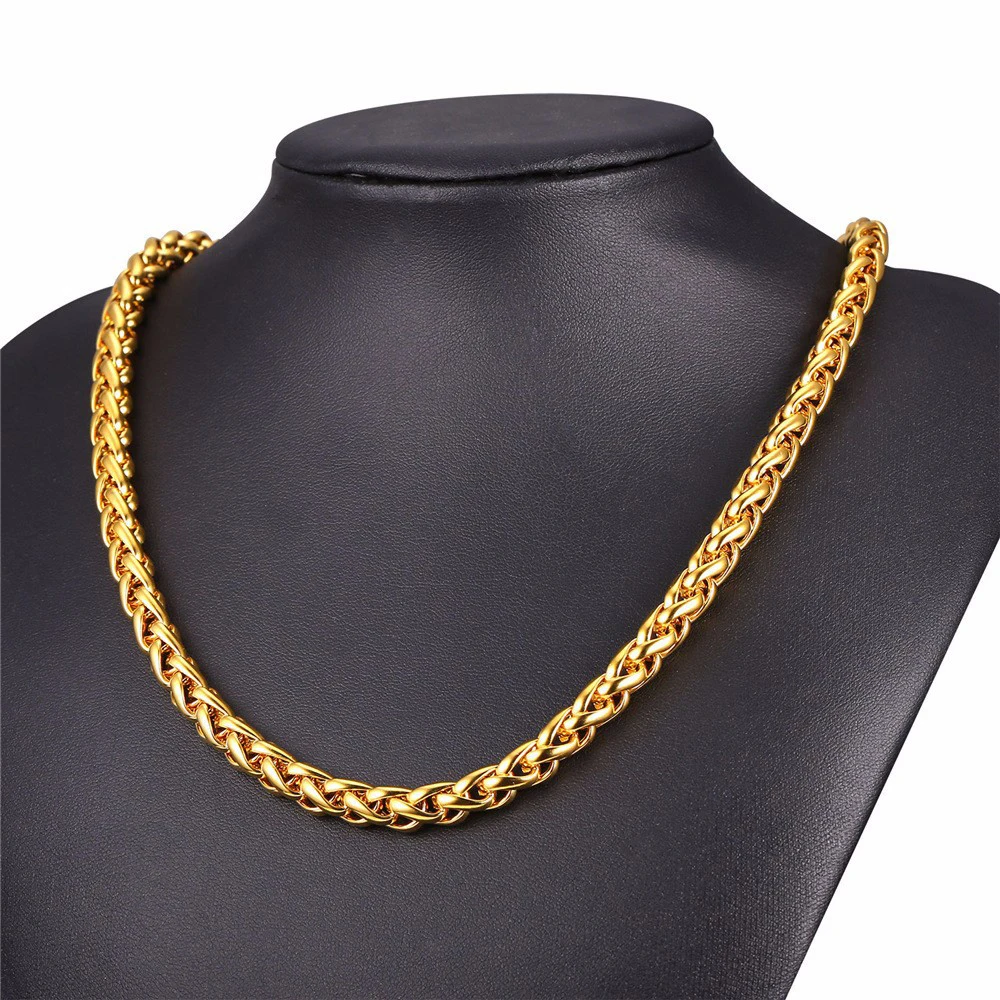 Stainless Steel Wheat Link Chain Gold Color Necklaces for Men Women 8-39 Inch Pendent Fashion Jewelry