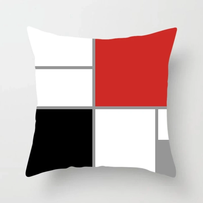 Funda de cojín de poliéster con diseño geométrico para el hogar, cubierta decorativa de 45x45cm, color negro y rojo, para sofá y decoración del coche