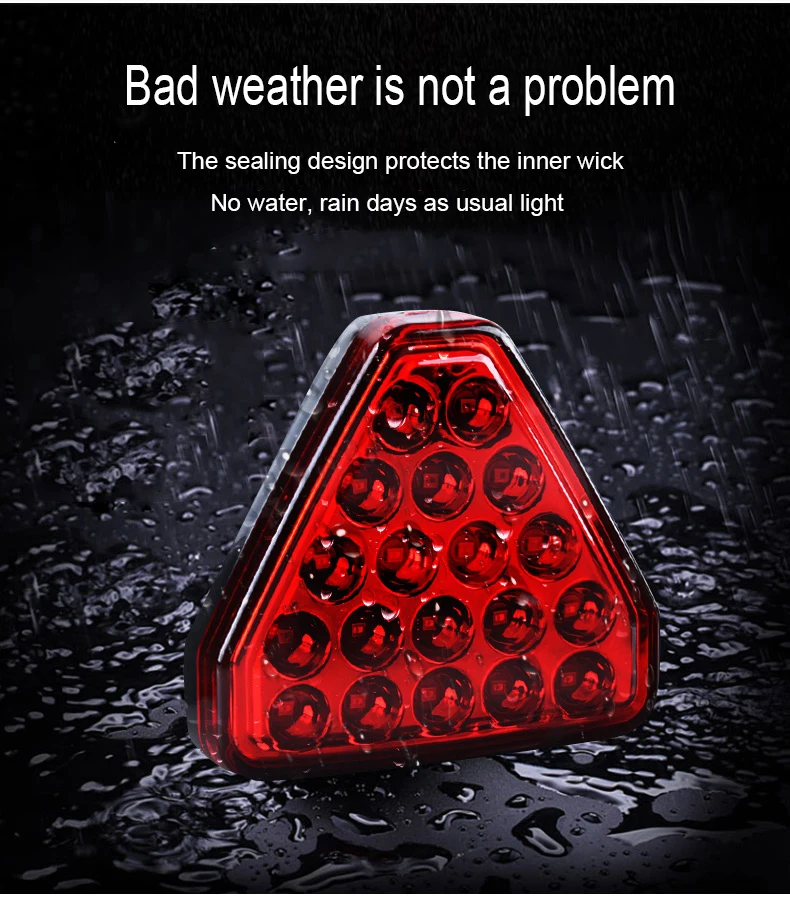 Red/Black Triangle Pilot Light General Modified Car Tail Warning Automobile Rear-end Collision Prevention Flashing Brake Cruise