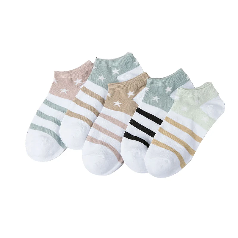 5 pairs fashion new Women's boat socks striped star shallow mouth Women socks fresh and lovely casual socks