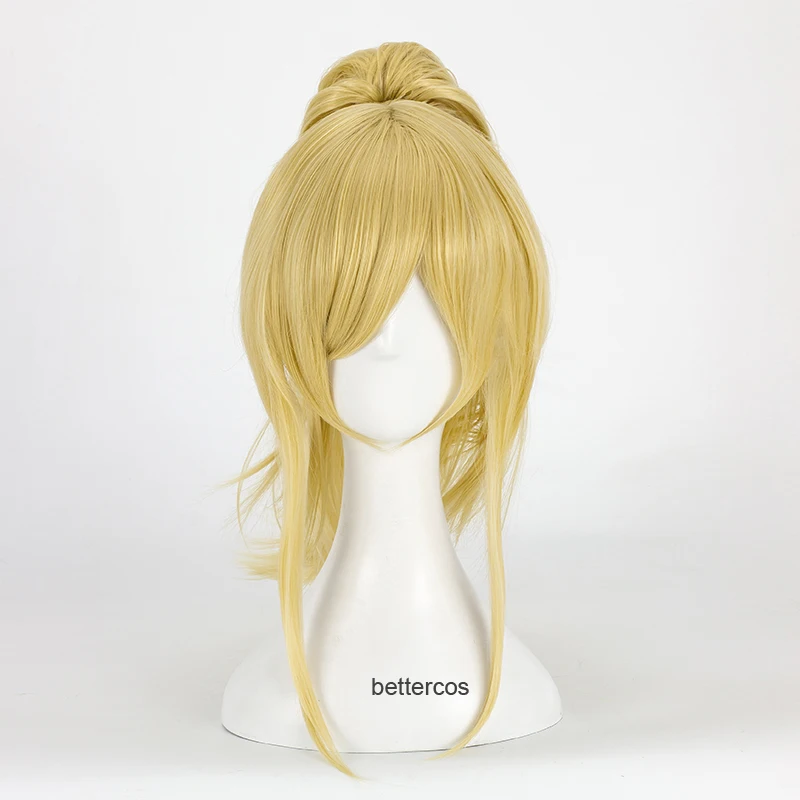 Your lie in April Miyazono Kaori Cosplay Wig Light Golden Blonde Clip Ponytail Heat Resistant Synthetic Hair Wig + Wig Cap