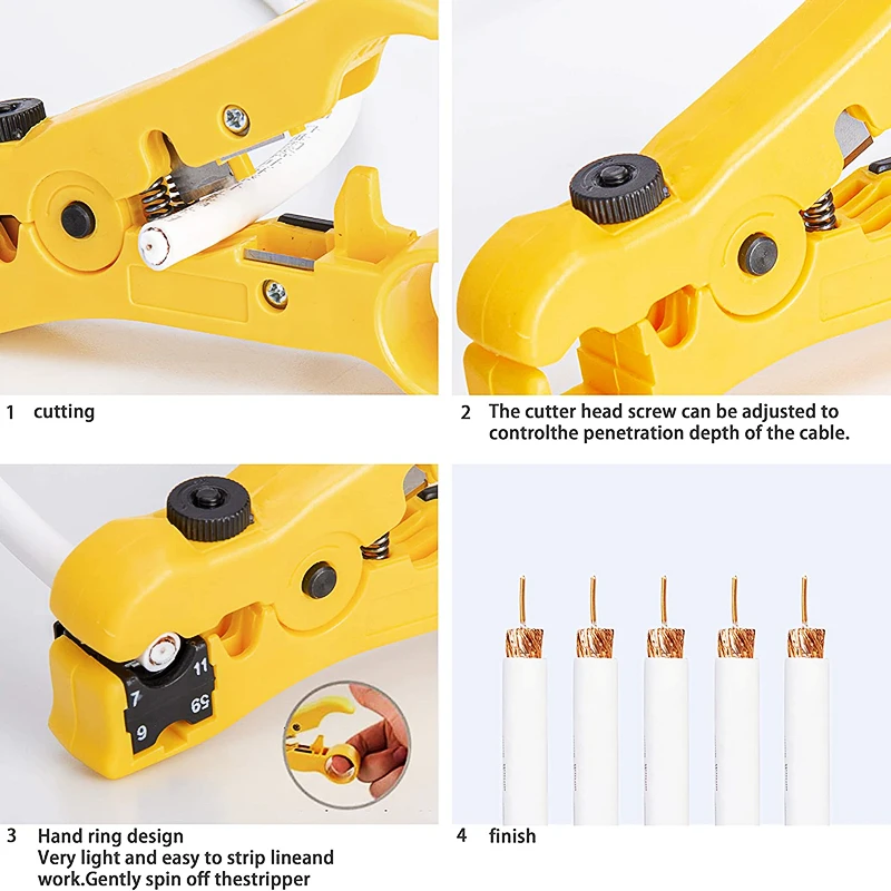 Комплект коаксиальных кабелей для обма, жировой инструмент для сжатия, регулируемый RG6 RG59 RG11 75-5 75-7, устройство для зачистки коаксиального кабеля с 20 разъемами F