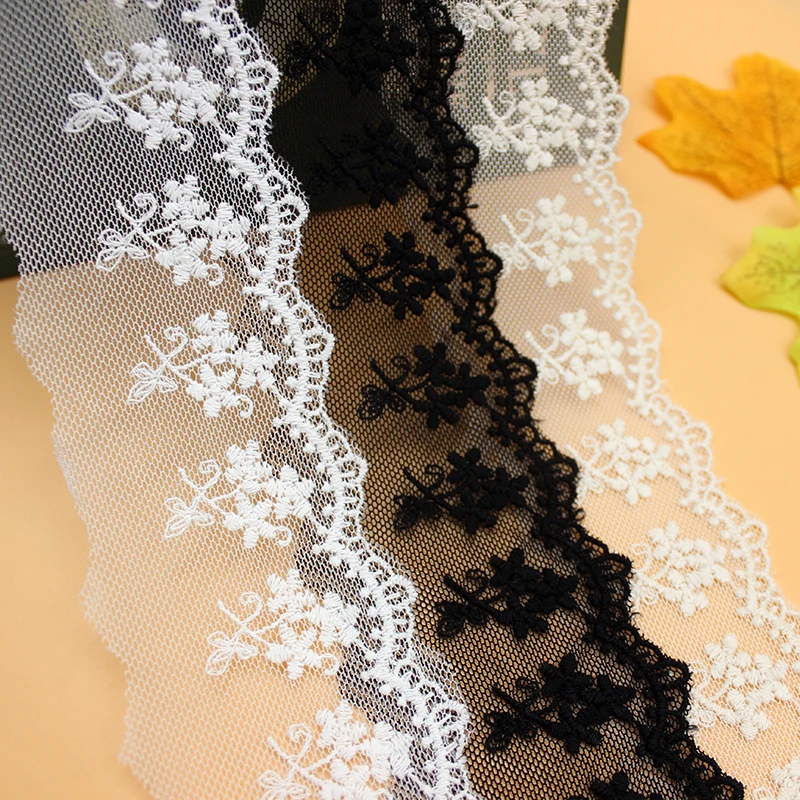 

Lace Trim 20 yard Black Ivory Beige Gauze Mesh Tulle Cotton Embroidered Ribbon Tapes Cloth Fabric 5.5cm 2" width BM336M4F27