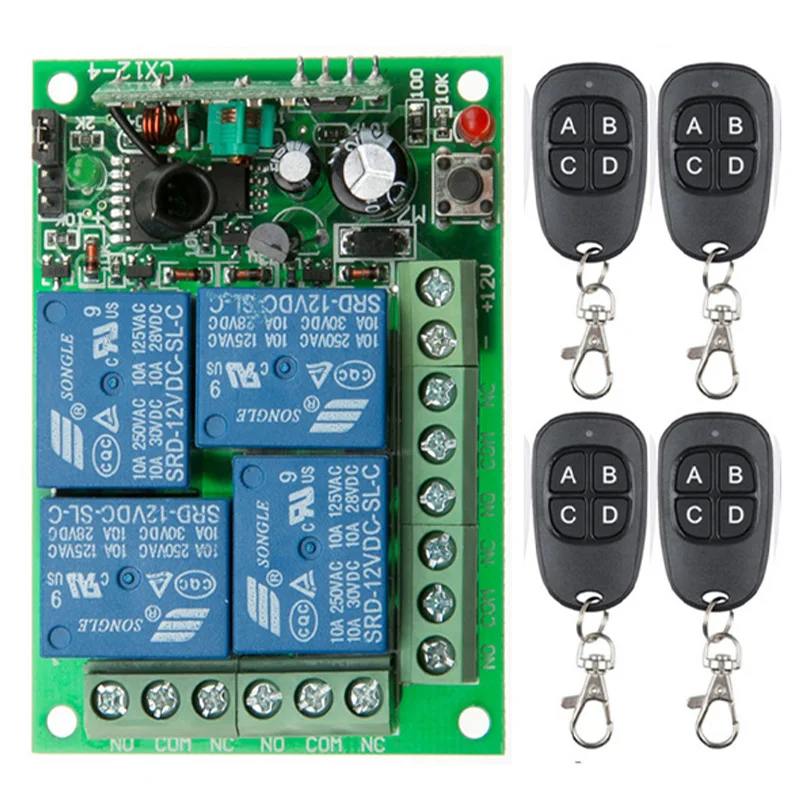 

DC 12V 24V 4CH 4 CH Wireless Remote Control Light Switch System Wireless RF Relay Radio Receiver Module Transmitter 315/433Mhz