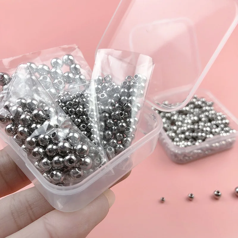 DIY Kit Set Box Round Stainless Steel 3/4/5/6mm 300pcs Metal Spacer Loose Beads for Jewelry Making Bracelet Necklace Accessories