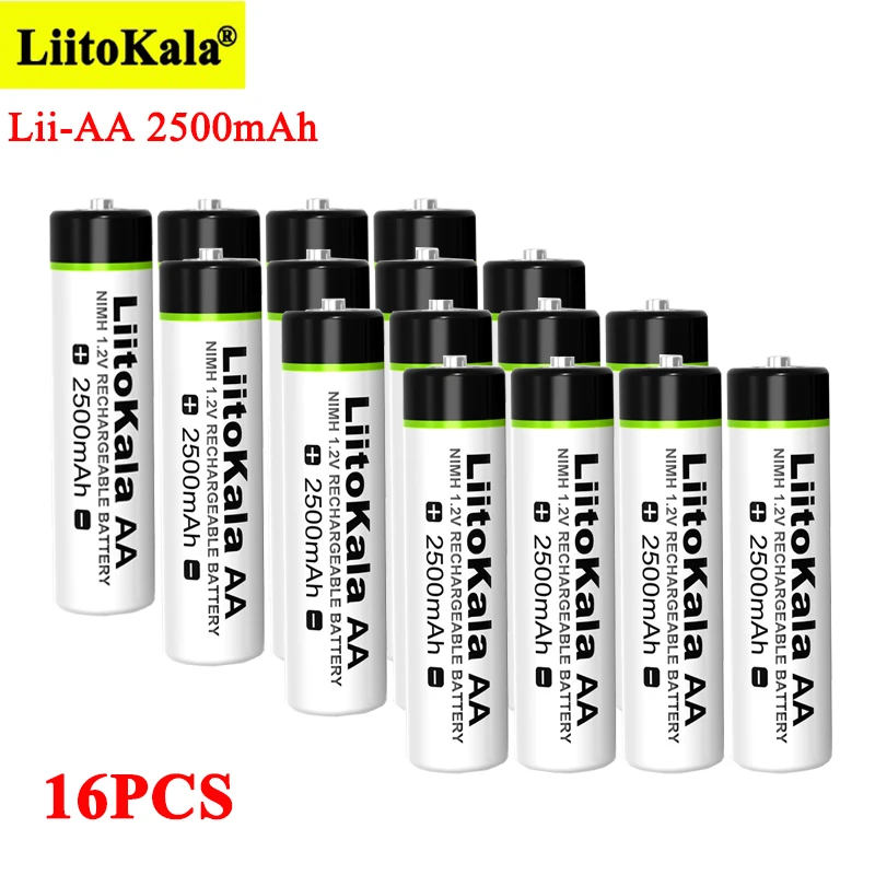 

16pcs Liitokala 1.2V AA 2500mAh Ni-MH Rechargeable battery aa for Temperature gun remote control mouse toy batteries