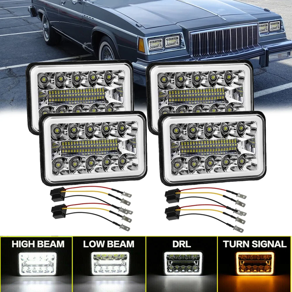 

4pcs 4x6" LED Headlights Hi/Lo Beam for Chevy C10 Camaro EI Freightliner FLD 120 112 Ford Mustang Kenworth T800 Isuzu NQR NPR