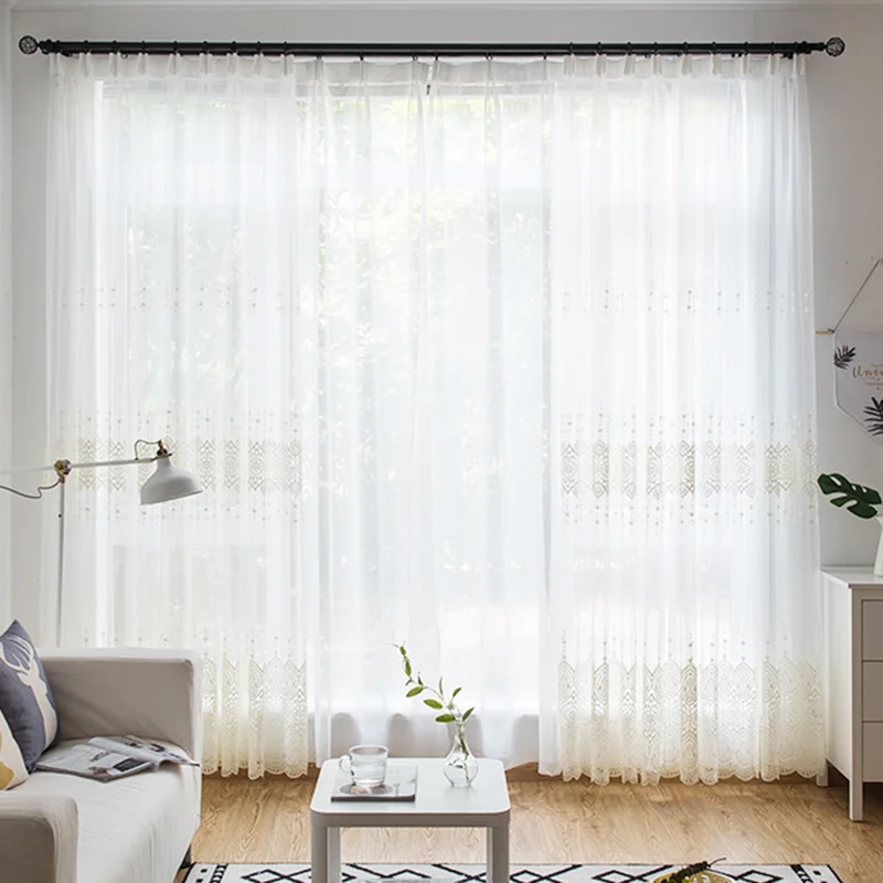 Luxury European Tulle Window Curtains for Living Room, Bedroom, Delicate Lace Embroidered Voile Sheer Curtain for Kitchen Blinds