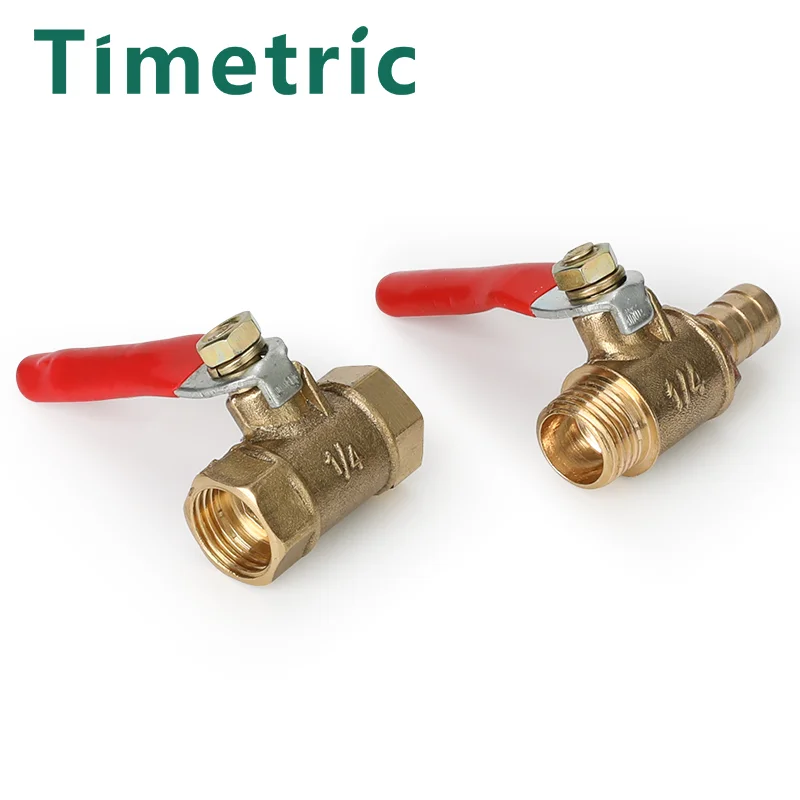 Red Handle ball Valve Hose Barb Embedded Brass Water, Oil, Air, Gas Fuel Line Closing Ball Valve Pipe Fittings The Green Handle