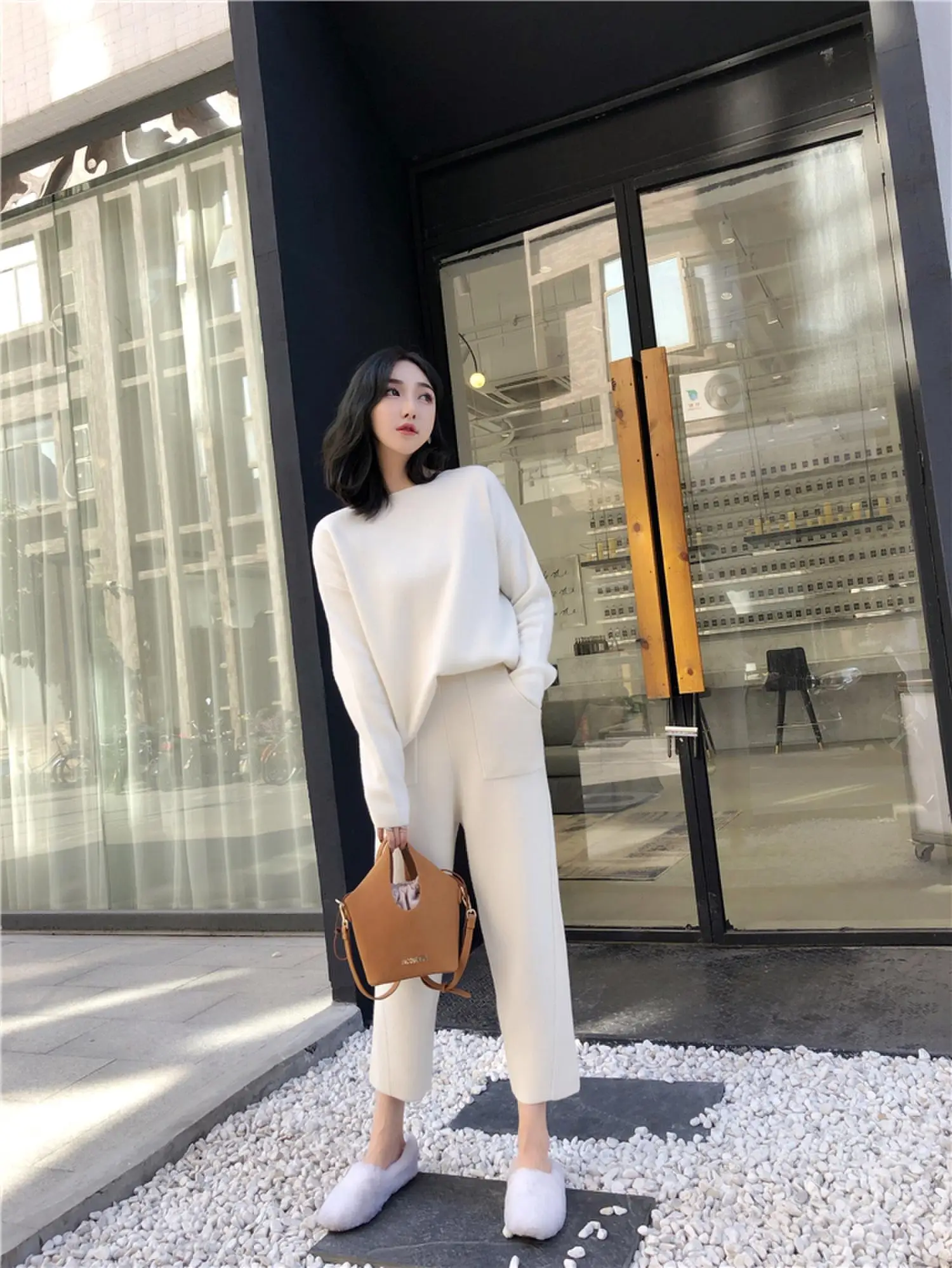 Women\'s suit Winter Knitted 2 pieces Set Tracksuits Women Thick Warm O-neck Loose Sweater+Ankle-Length Pants Warm Cashmere Suit
