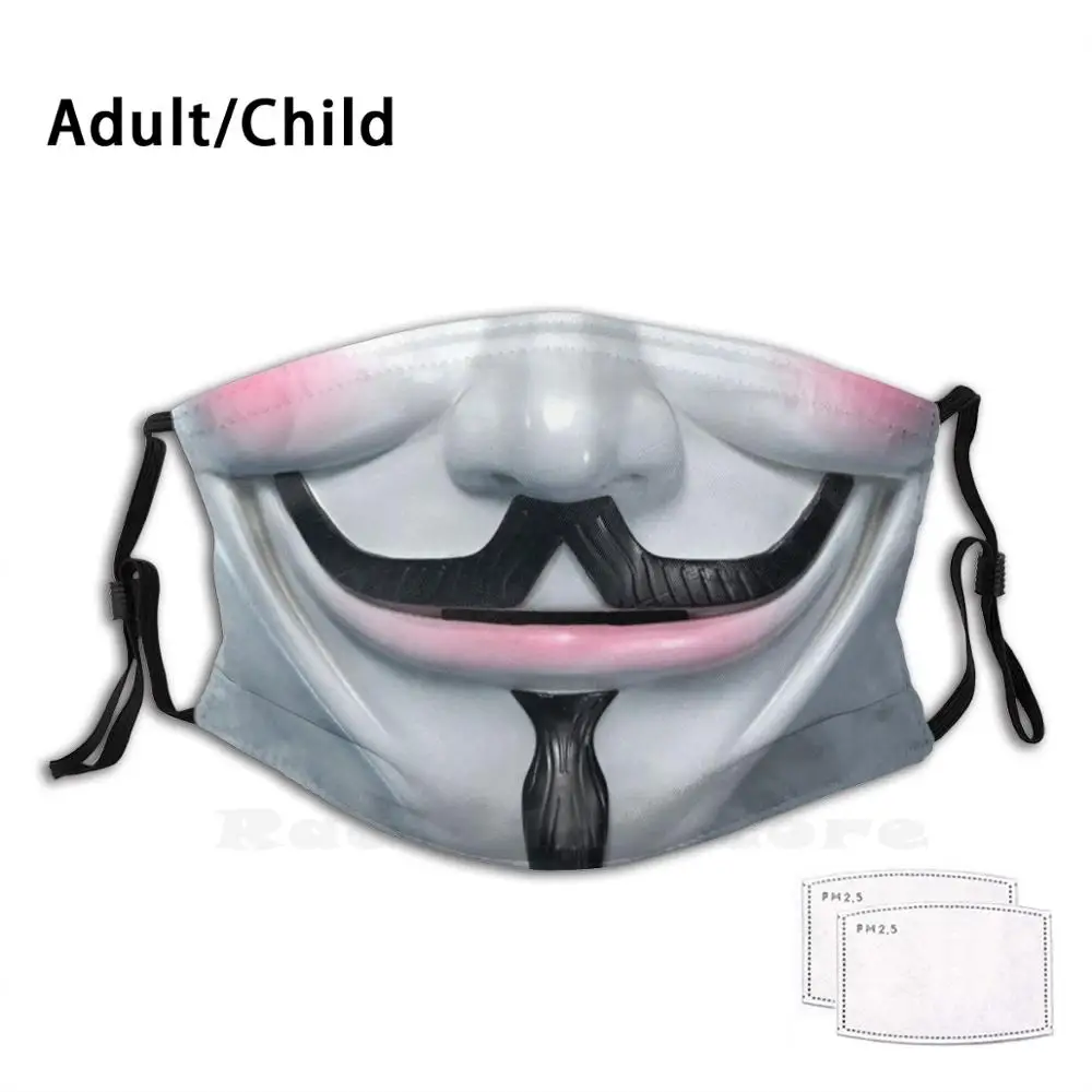 

Smile Funny Print Reusable Pm2.2349 Filter Face Mask V For Vendetta Anonymous V Guy Fawkes