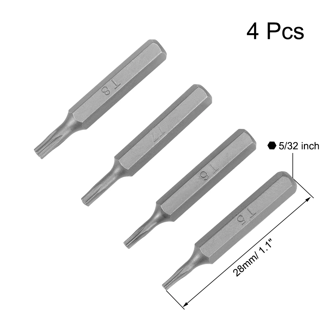 Uxcell-Juego de brocas Torx de 4 piezas, Kit de herramientas de destornillador, vástago hexagonal de 5/32 pulgadas, T5, T6, T7, T8, 28mm de