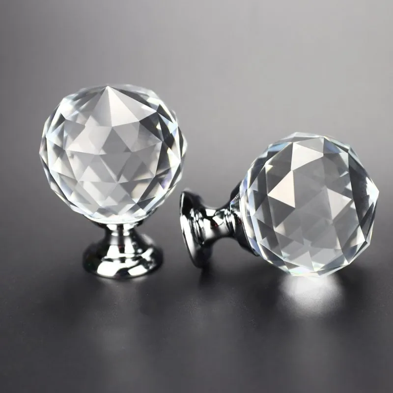 1pc 25/30mm Round Diamond Clear Crystal ball Glass Knobs Kitchen Handles Drawer Knobs Desk Drawer Handle Hardware Cupboard Pulls