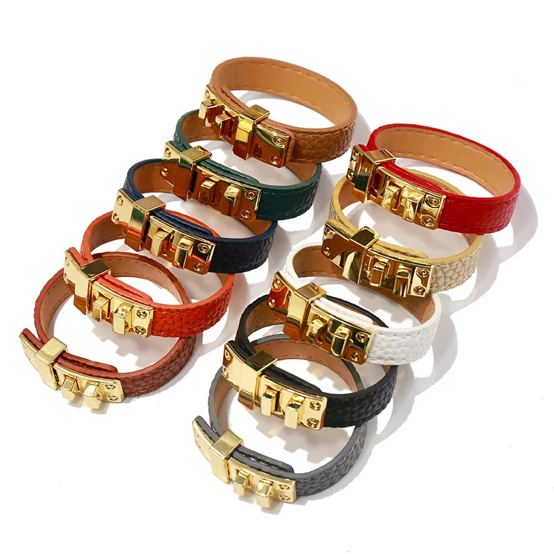 High Quality 8 Color Style Double Layer PU Leather Steel Buckle Bracelet For Men Women Brand Jewelry Gift