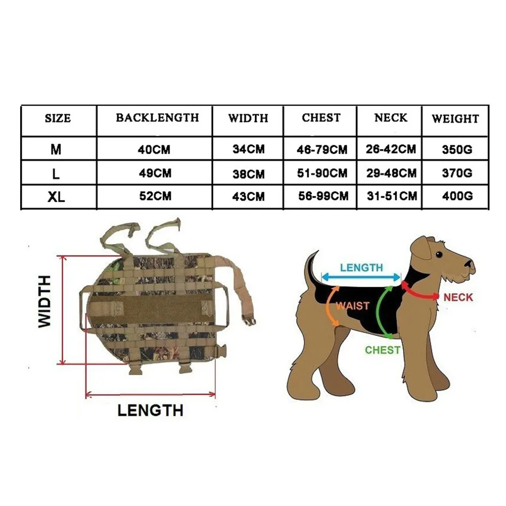 Chaleco táctico del ejército para perros, ropa Molle militar para exteriores, tamaño ajustable, chaleco Molle de entrenamiento para perros, arnés