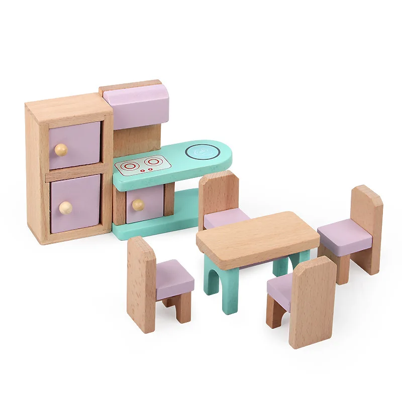 Juguetes de Casa de juegos para niños, mini simulación de madera, dormitorio, cocina, sala de estar, muebles exquisitos, regalo para niñas de 22 piezas