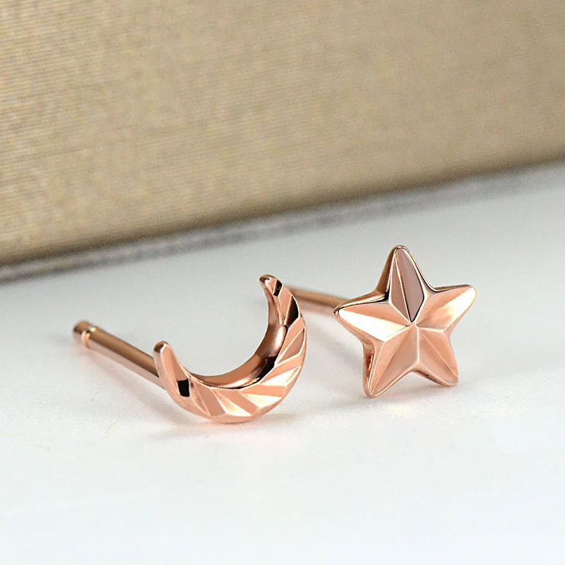 SA SILVERAGE Fine Jewelry Stars Moon Earrings 18K Rose Gold Earrings 0.65g Fashion Small Earrings Joker 2021 Love