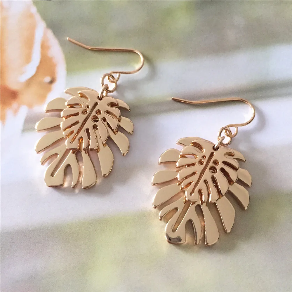 High Quality Vintage Drop Earrings for Women Gold Color Double Leaf Drop Earrings Female Party Gift