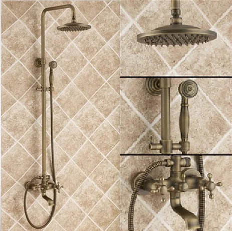 

MTTUZK Classic Antique Bronze Shower Set Brass Water Saving Bathroom 8" Rain Shower Head Bathroom Liftable Shower Faucet Set