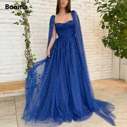 Booma-Sparkly Starry Tulle Prom Vestidos, mangas compridas, querida A-Line, vestidos de festa formais, vestidos de noite, azul Royal, 2022