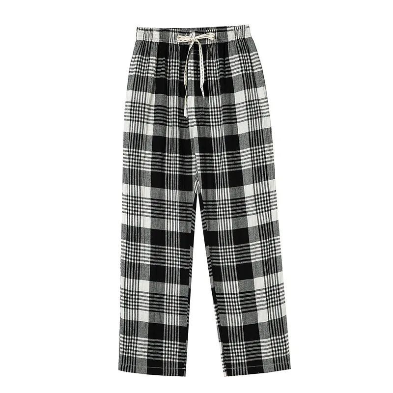 2024 primavera verão homens 100% algodão calças de sono masculino casual xadrez calças de pijama lounge pijamas plus size casa calças