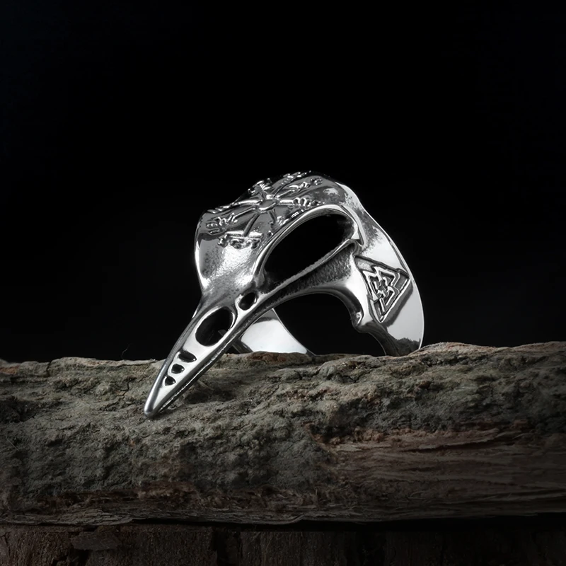 Besi Tahan Karat Nordic Viking Gagak Retro Cincin Pria Punk untuk Pria Pengendara Sepeda Perhiasan Hadiah Pacar Hadiah Kreativitas Grosir V008