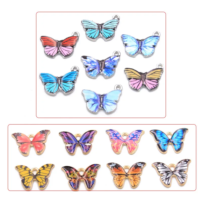 1 Set 2 Styles Animal Printed Butterfly Charm KC Gold Drop Oil Pendant With Box Material For DIY Jewelry Earring Bracelet Making