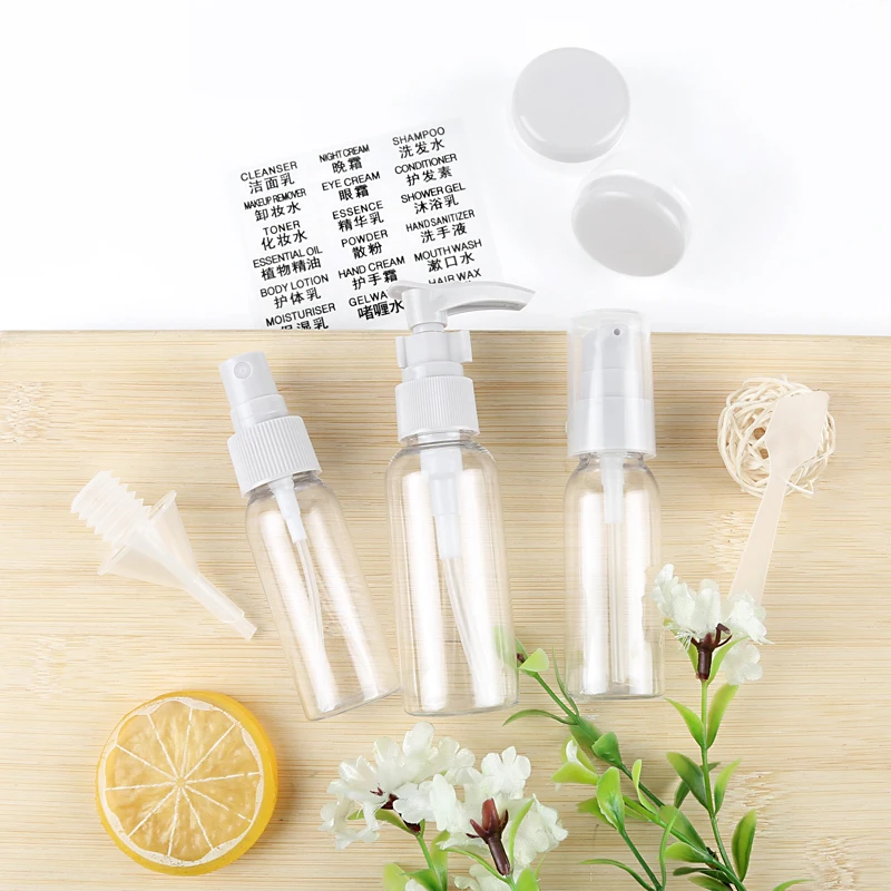 9 in 1 Set Travel Bottle Empty Refill Cosmetic Packaging Sets Lotion Toner Sprayer Bottle Tour Kit Loose Cream Jars Tools Label