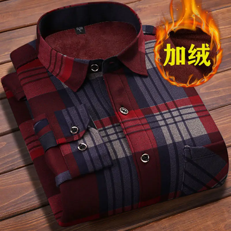 Men\'s Long Sleeve Plaid Shirt, Thick Fleece Lined, Soft Casual Flannel, Warm Dress Shirt, Male, Autumn, Winter, L-5XL, 2024