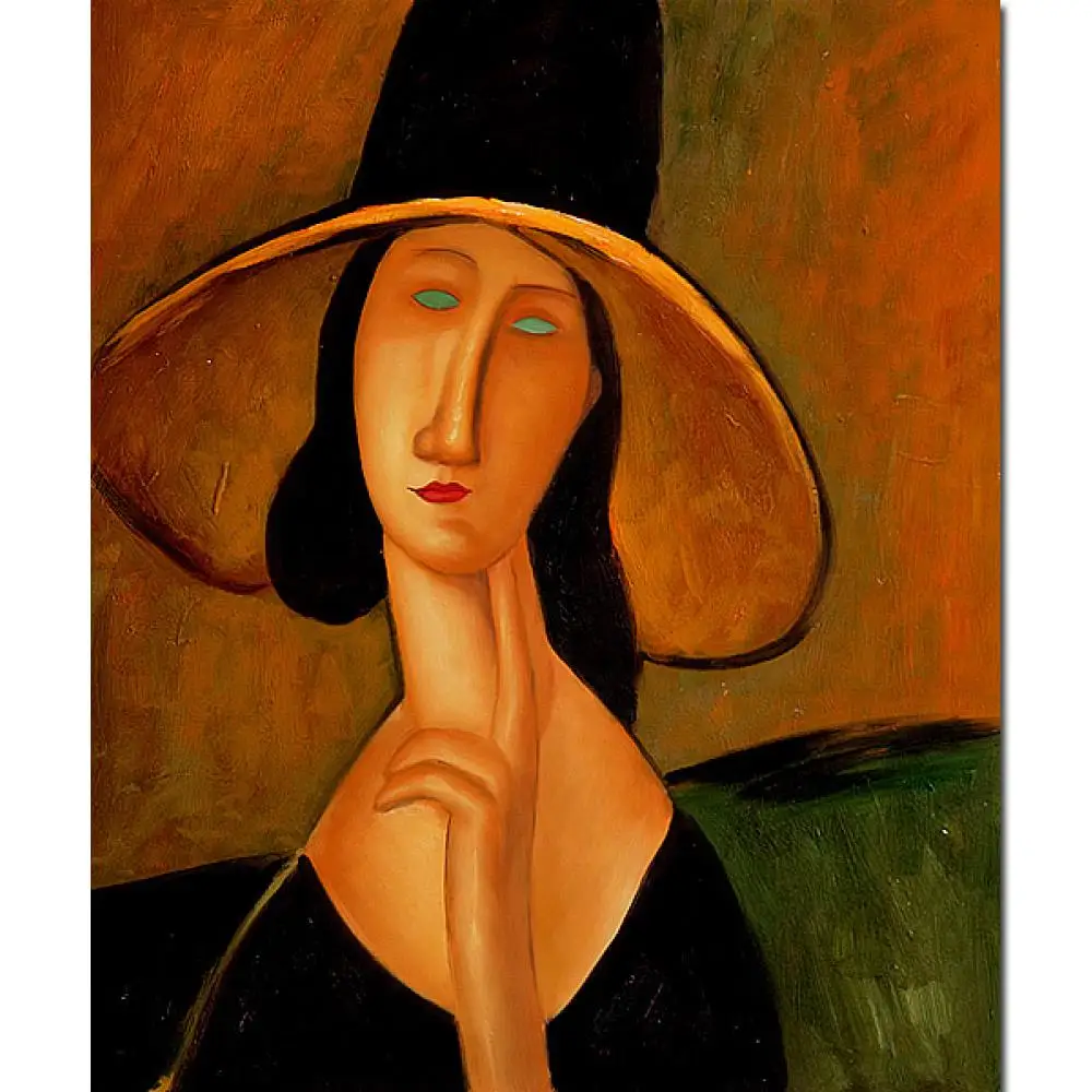 

Beautiful Canvas Paintings for Bedroom Portrait of Woman in Hat Amedeo Modigliani Reproduction Art Hand Painted Wall Decor