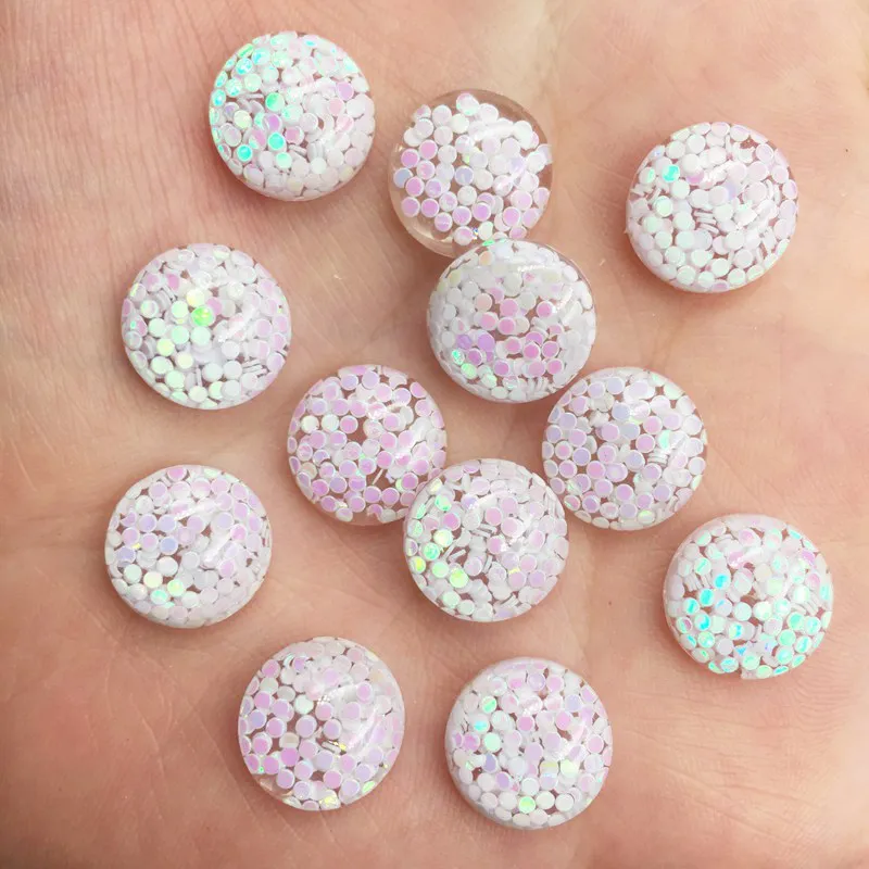 40pcs 12mm Resin Glitter Paillette Filled Round Flat Back Cabochon Rhinestone Scrapbook DIY Wedding Applique Ornament Button G21