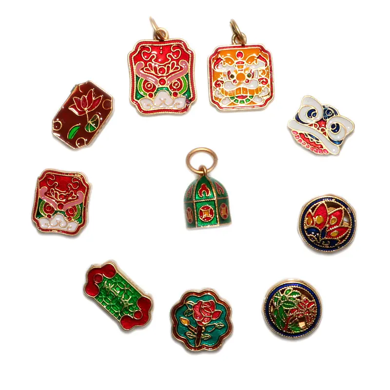 10PCS Original Design Charms Enamel Porcelain Colorful Craft Ruyi Lock Pendant Chinese Retro Style Unique Men And Women Jewelry