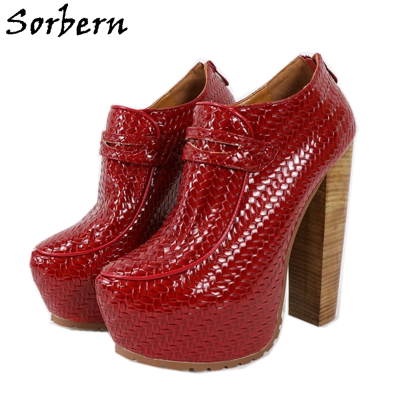 Sorbern Waved Style Women Pump Shoes 18Cm Block Heels Square Toe Slip On Platform Shoes Unisex Style Shoes Women Back Zipper