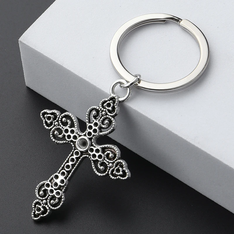 Cross Keychain Jesus Key Ring Religious Beliefs Key Chains  For Women Men DIY Car Hanging Punk Simple Jewelry Handmade Gifts