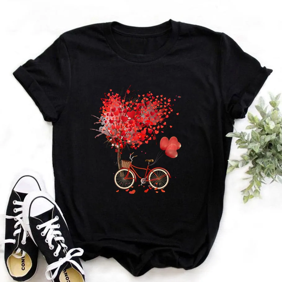 Women Bicycle Black T Shirt Girl Harajuku Korean Style Graphic Tops 2024 Kawaii Female T-shirt,Drop Ship