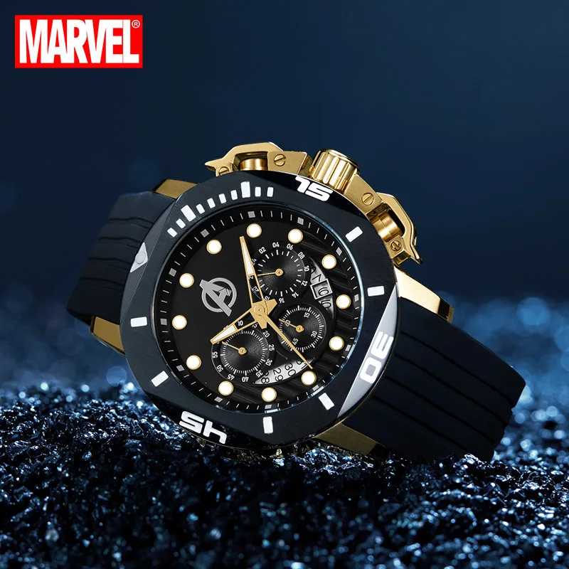 Disney Marvel Official The Avengers Mens Multi-Function Chronograph Quartz Wristwatches Male Clock Green Sport Relogio Masculino